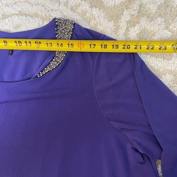 Daisy Fuentes Womens Top Size 2XL Purple Silver Beaded Collar Party Holiday Wear - Picture 8 of 10